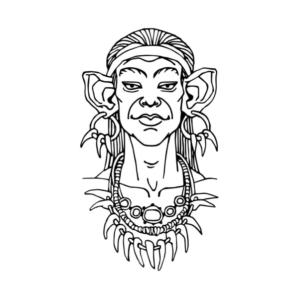 Roztomilá Jeskynní Žena Starobylými Šperky Prehistorický Divoch Vektorová Ilustrace Obrysovými — Stockový vektor
