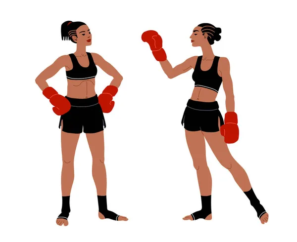 Jóvenes Hermosas Chicas Atléticas Saludan Boxeadores Muay Thai Pantalones Cortos — Archivo Imágenes Vectoriales