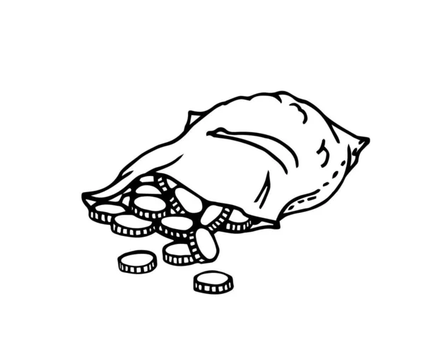 Τσάντα Καμβά Μεταλλικά Νομίσματα Χρήματα Σύμβολο Του Πλούτου Numismatic Χόμπι — Διανυσματικό Αρχείο