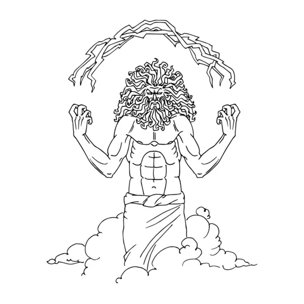 Главный Древнегреческий Бог Зевс Владыка Грома Молнии Векторная Иллюстрация Контурными — стоковый вектор