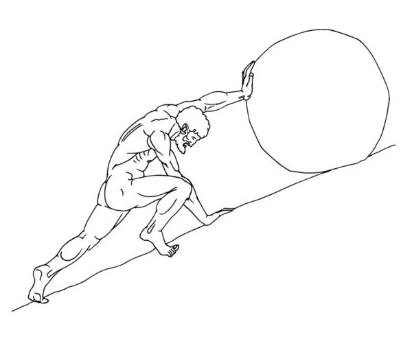 Sisyphus Valí Těžký Kámen Horu Mýty Starověkém Řecku Vektorová Ilustrace — Stockový vektor