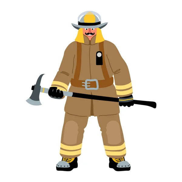 Brave Firefighter Uniform Axe Experienced Fire Guard Color Vector Illustration — Wektor stockowy