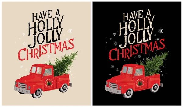 Tenha Natal Holly Jolly Farm Árvores Natal Frescas — Vetor de Stock