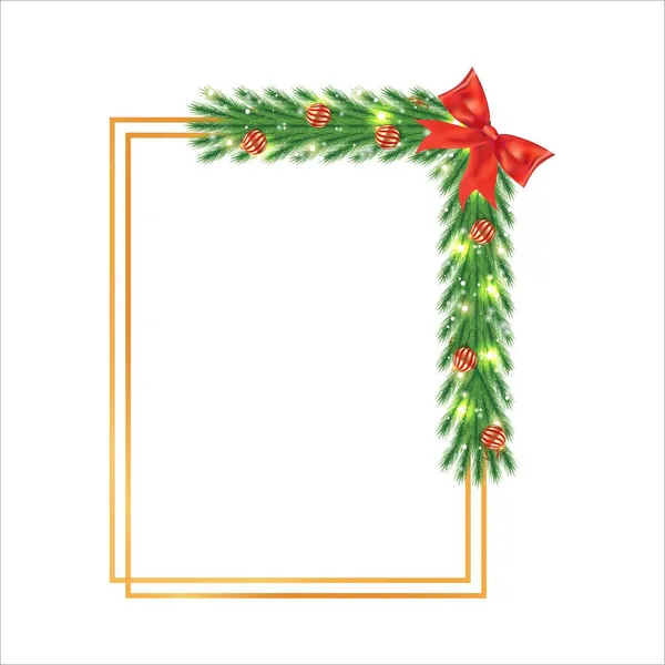 Різдвяна Рамка Червоно Золотими Кулями Сосновою Гілкою Різдвяна Рамка Червоною — стоковий вектор