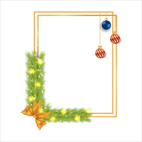 Різдвяна Рамка Прикрашеними Кульками Сосновим Листям Сніжинками Різдвяна Рамка Золотою — стоковий вектор