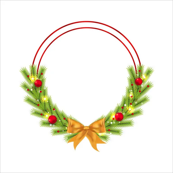Weihnachtsrahmen Mit Roter Dekorationskugel Und Sternbeleuchtung Weihnachtsrahmen Auf Weißem Hintergrund — Stockvektor