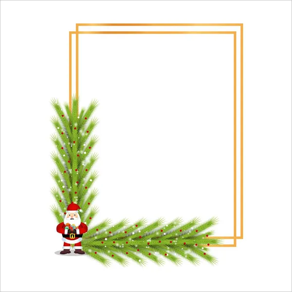 Різдвяна Рама Зеленим Листям Білому Тлі Xmas Обрамляє Санта Клауса — стоковий вектор