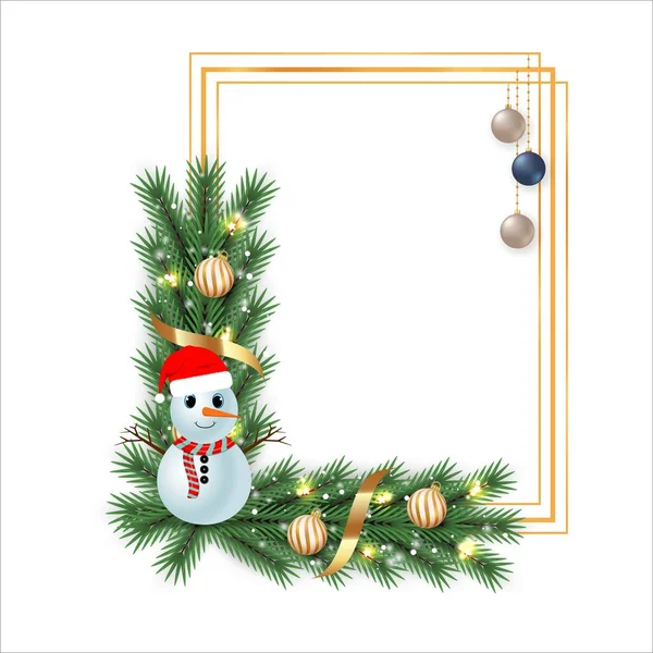Karácsonyi Keret Dekorációs Labda Fehér Háttér Karácsonyi Keret Egy Aranyos — Stock Vector