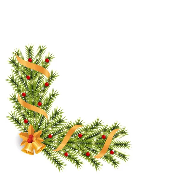 Coin Noël Avec Feuilles Dorées Cloche Jingle Coin Noël Avec — Image vectorielle