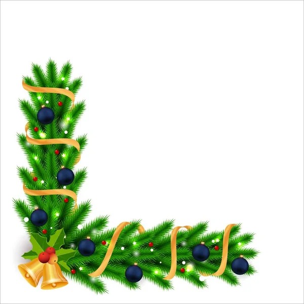 Weihnachtsecke Mit Blauer Dekorationskugel Und Goldenen Glocken Weihnachtsecke Mit Roten — Stockvektor