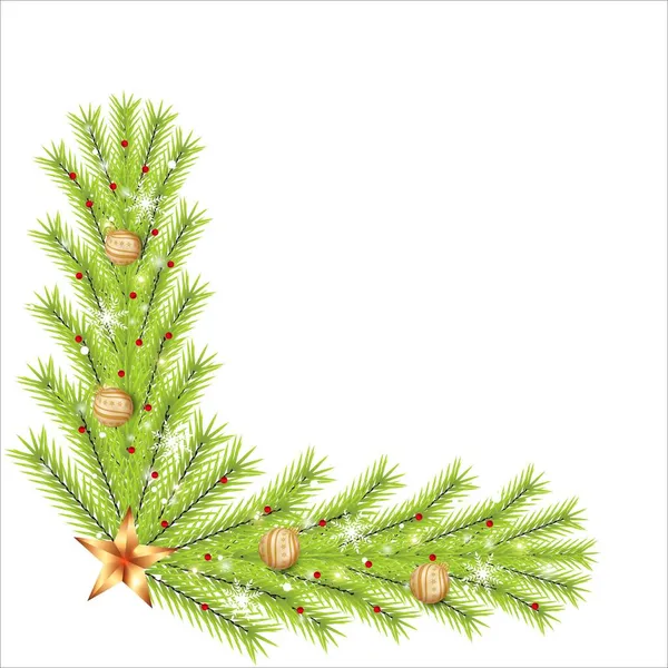 Weihnachtsecke Mit Goldenen Kugeln Und Schneeflocken Weihnachtsecke Mit Roten Stechpalmen — Stockvektor