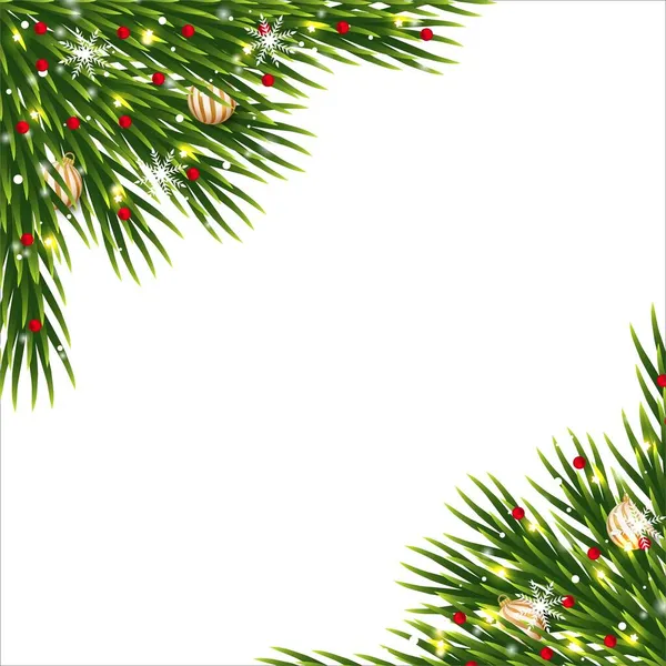 Weihnachtsecken Mit Roten Beeren Und Dekokugel Weihnachtliche Ecke Mit Schneeflocken — Stockvektor