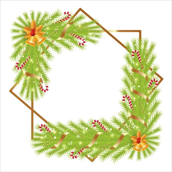 Weihnachtsrahmen Mit Goldenen Bändern Und Glöckchen Xmas Corner Mit Goldenen — Stockvektor