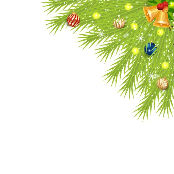 Weihnachtsecke Mit Roten Beeren Und Glöckchen Weihnachtsecke Mit Schneeflocken Und — Stockvektor