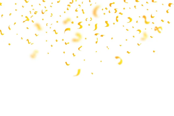 Gouden Confetti Tinsel Vallende Achtergrond Gouden Lint Confetti Vector Illustratie — Stockvector