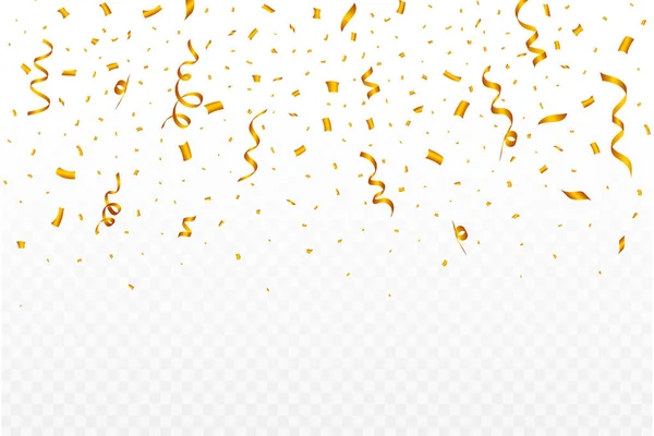 フェスティバルの背景のためのConfettiベクトル ゴールデンパーティー要素リボンとコンフェッティ落下 透明な背景に隔離された多色のコンフェッティ カーニバルの要素 誕生日のお祝い — ストックベクタ