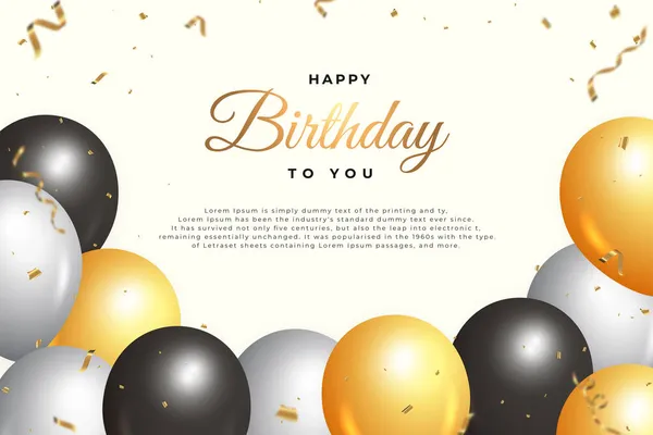 Χαρούμενα Γενέθλια Πανό Ρεαλιστικά Μπαλόνια Χαρούμενα Γενέθλια Κονφετί Πανό Εορτασμού — Διανυσματικό Αρχείο