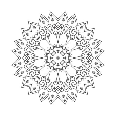 Çiçek deseni. Mandala şablon vektörü. Basit bir mandala çizgisi çizimi. Hint dekorasyon mandala vektörü. Siyah-beyaz renkli Arapça kitap deseni. Mandala boyama kitabı.