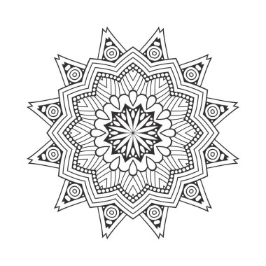 Siyah-beyaz renkli Arapça kitap deseni. Mandala boyama kitabı. Mandala şablon vektörü. Basit bir mandala çizgisi çizimi. Hint dekorasyon mandala vektörü. Çiçek desen vektörü.