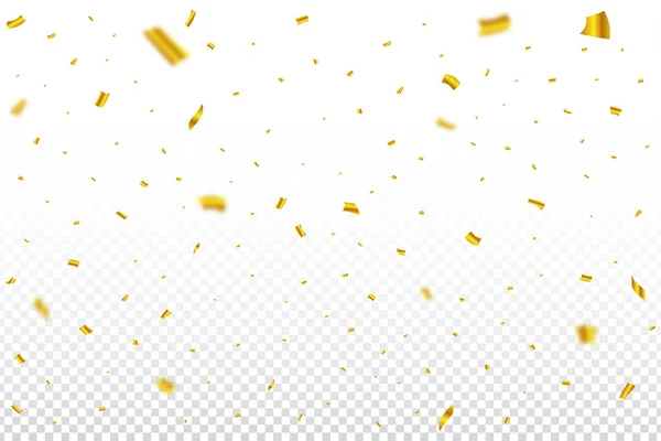 Gouden Confetti Valt Geïsoleerd Transparante Achtergrond Carnavalselementen Confetti Vector Illustratie — Stockvector