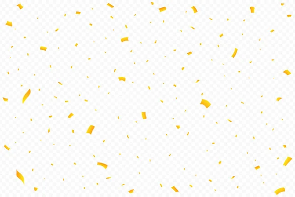 Golden Confetti Faller Transparent Bakgrund Festivalelement Jubileum Och Födelsedagsfest Glänsande — Stock vektor