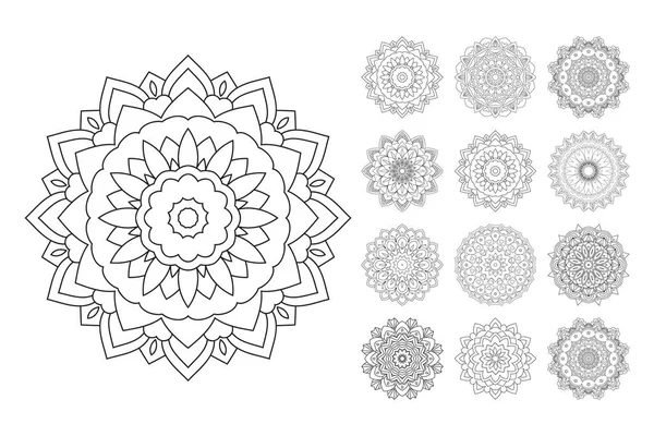 Mandala Coloring Page Vector Mandala Line Art Bundle Black White — Stock Vector