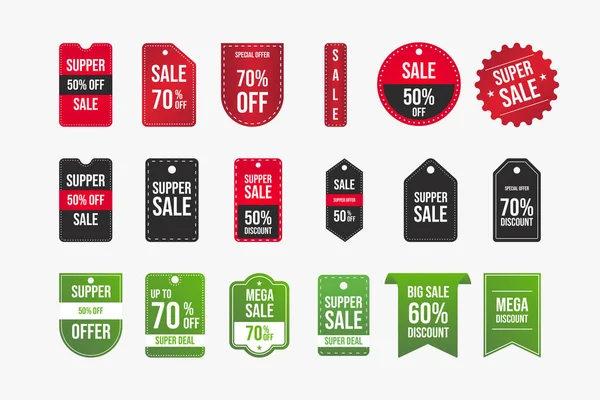 Super Erbjudande Försäljning Badge Samling Med Grön Svart Och Röd — Stock vektor