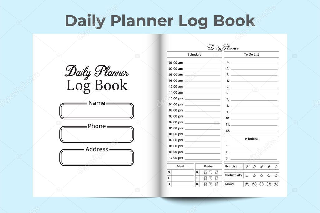 KDP interior daily planner journal. Daily routine planner notebook interior. Daily schedule journal KDP interior. Daily planner log book template. Work schedule template interior. Task log book KDP.
