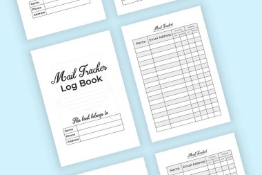 Posta takip defteri KDP 'nin içi. Gelen ve giden posta takip defteri. E- posta denetleyici şablon vektörü. KDP iç dizüstü bilgisayarı. E- posta listesi günlüğü KDP dahili.