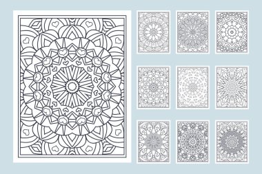Dekorasyon mandala çiçeği KDP iç hat sanat vektörü. Mandala boyama sayfası desen demeti. Mandala düzeni ayarlandı. Çocuk boyama sayfası. Mandala renklendirme sayfaları KDP iç koleksiyonu.