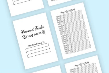 Şifre izleyici KDP iç günlük şablonu. Şifre izleyici kayıt defteri şablonu. Web sitesi bilgileri ve KDP içerisindeki parola takip defteri. KDP iç kayıt defteri.