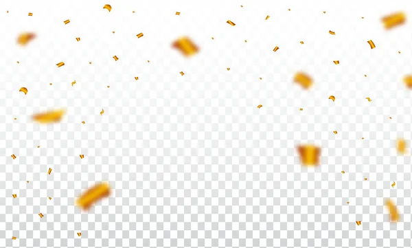 Golden Confetti Faller Transparent Bakgrund Festival Och Festelement Konfetti Illustration — Stock vektor