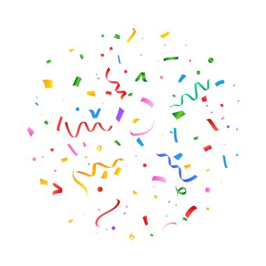 Realistic multicolor confetti vector illustration. Festival confetti and tinsel explosion background. Colorful confetti isolated on white background. Carnival elements. Birthday celebration. clipart