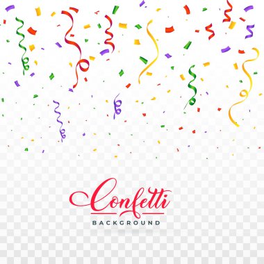 Realistic multicolored confetti vector for the festival. Confetti and tinsel falling background. Colorful confetti isolated on transparent background. Carnival elements. Birthday party celebration. clipart