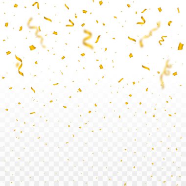 Confetti vector illustration for festival background. Simple tin foil confetti falling background. Simple red, green, golden, blue confetti on transparent background. Celebration event and party. clipart