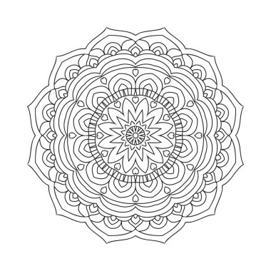 Dekorasyon mandala süs çizgisi sanat vektörü. Çocuk boyama sayfası. Geleneksel Hint çiçekli mandala deseni. Dairesel mandala süs deseni vektörü. Hint tarzı mandala çizgisi sanat dekorasyonu.