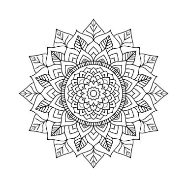 Hint tarzı mandala çizgisi sanat dekorasyonu. Çocuk boyama sayfası. Dekorasyon mandala süs çizgisi sanat vektörü. Dairesel mandala süs deseni vektörü. Geleneksel Hint çiçekli mandala deseni.