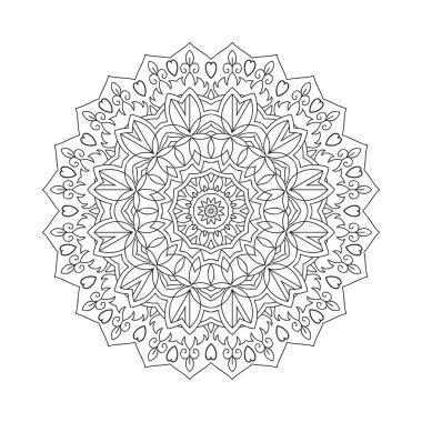 Hint tarzı mandala desenli dekorasyon. Çocuklar için boyama sayfası. Boyama sayfaları için dairesel mandala süs vektörü. Renklendirme sayfaları için geleneksel Hint mandala çizgisi sanat vektörü.