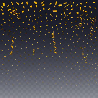 Confetti explosion vector for the festival background. Golden party ribbon and confetti burst. Golden confetti blast isolated on transparent background. Carnival element. Birthday celebration. clipart