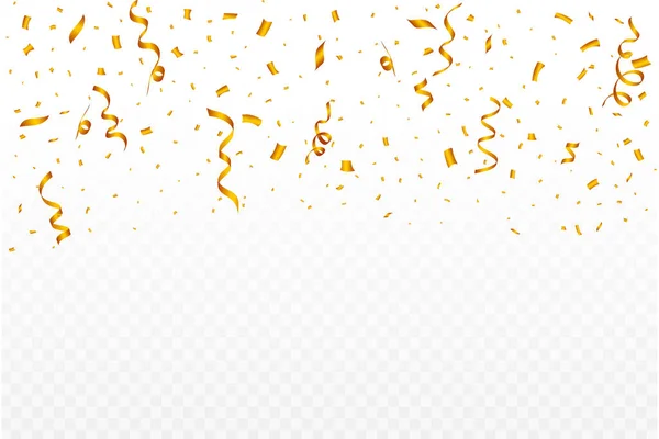 节庆背景的Confetti矢量 金色的党元素丝带和意大利面脱落 在透明的背景上分离的彩色彩色图像 狂欢节元素 生日庆祝活动 — 图库矢量图片