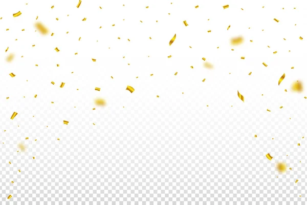 黄金のコンフェッティは透明な背景に孤立して落ちる カーニバルの要素 祭りの背景のためのConfettiベクトルイラスト 黄金のパーティーのチンセルとコンフェッティが落ちる お祝い — ストックベクタ