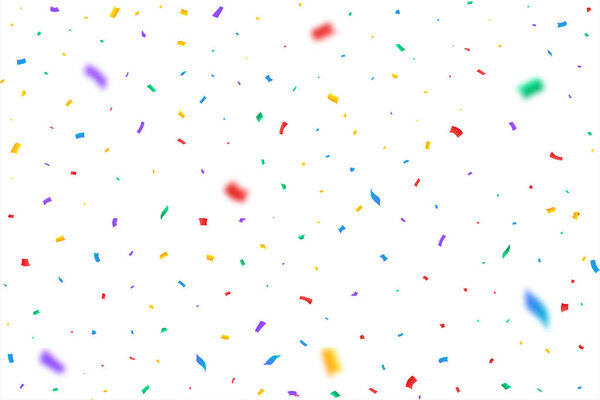 Красочные конфетти падение иллюстрации изолированы на прозрачном фоне. Мероприятие и празднование юбилея. Синяя, красная, желтая мишура падает. Карнавальные элементы. Простое цветное падение конфетти.