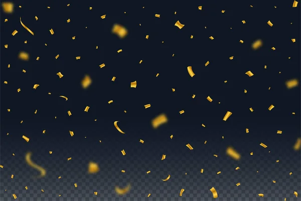 Explosão Confetes Dourados Isolada Fundo Escuro Elementos Festival Enfeites Festa — Vetor de Stock