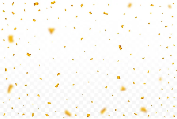 黄金のパーティーのチンセルとコンフェッティが落ちる 記念日だ 透明感のある背景に金色のコンフェッティが落ちます カーニバルの要素 祭りの背景のためのConfettiベクトル — ストックベクタ