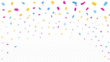 Colorful confetti and tinsel falling vector. Shiny confetti and tinsel falling isolated on white background. Festival elements vector. Anniversary and birthday celebration element.