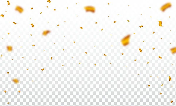 Golden Confetti Falls Transparent Background Festival Party Element Confetti Illustration — Stock Vector