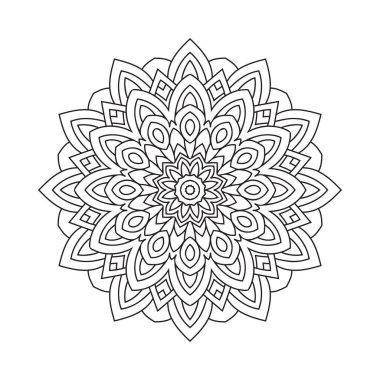 Mandala dekorasyon süs çizgisi sanat vektörü. Siyah beyaz çiçek mandala desenli tasarım. Arap tarzı mandala süsleme sanatı. Renklendirme sayfaları için Mandala dekorasyon ögesi.