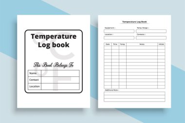 Sıcaklık kayıt defterinin içi KDP. Hastanın ateşi ve bilgi takip cihazının iç kısmı. Bir günlüğün içi KDP. Vücut ısısı izleyici ve ilaç planlayıcısı dizüstü bilgisayar şablonu.