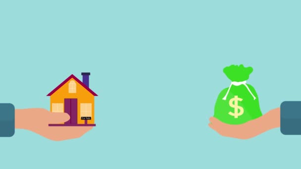 Home Vendendo Conceito Negócio Com Saco Dinheiro Uma Casa Animação — Vídeo de Stock