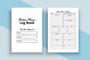 Diyetisyen planlamacı KDP dahili dergisi. Günlük diyet çizelgesi ve yemek alışkanlığı planlama şablonu. KDP iç dizüstü bilgisayarı. Günlük diyet ve beslenme planlayıcısı şablonu.